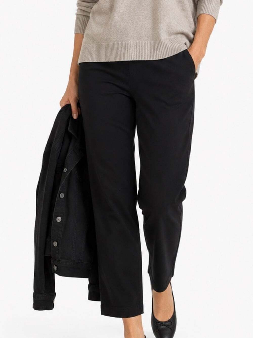 Eileen Fisher Black Trousers S Pull On Stretch Ankle Pants Minimalist Core